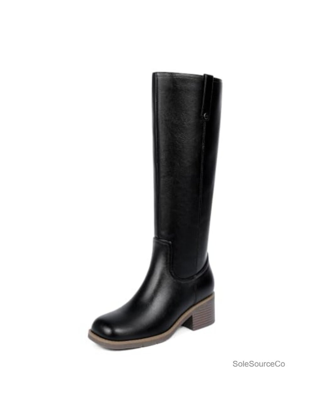 Knee High Chunky Heel Square Toe Riding Boots Faux Leather